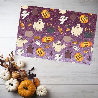 Fun Halloween Gold Glitter Ghosts Purple Pattern Tissue Paper