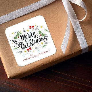 Fun Hand Lettered Merry Christmas Square Sticker