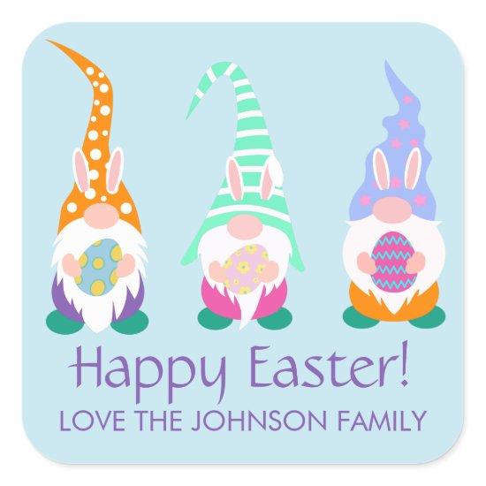 Fun Happy Easter Gnomes Spring Colors Personalized Square Sticker