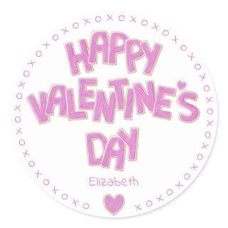 fun Happy Valentines Day pink cutout cookies Classic Round Sticker