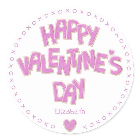 fun Happy Valentines Day pink cutout cookies Classic Round Sticker