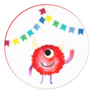 Fun Little Monster Party, Zombie, Friendly, Cute Classic Round Sticker