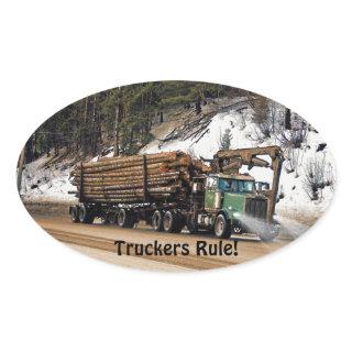 Fun Log In - Log Out Logging Trucker Art Design Oval Sticker