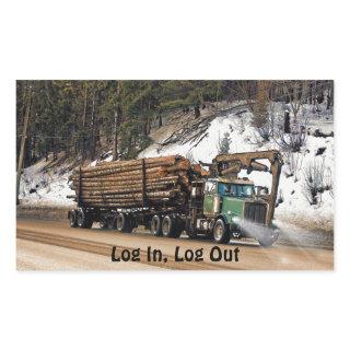 Fun Log In - Log Out Logging Trucker Art Design Rectangular Sticker