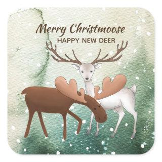 Fun Merry Christmoose Happy New Deer Square Sticker