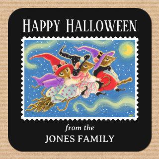 Fun Mouse Broomstick Mice Witches Halloween Square Sticker
