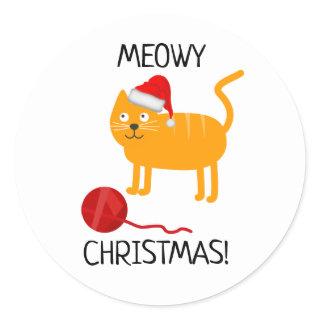 Fun Orange Cat Meowy Christmas Sticker