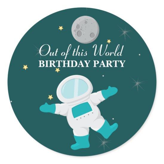 Fun outer space astronaut birthday party stickers