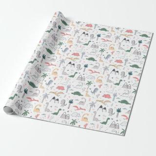 Fun Pastel Dinosaur Scene Pattern