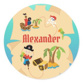 Fun Personalized Boy Pirate Treasure Map Classic Round Sticker