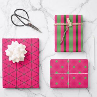 Fun Pink & Green Modern Stripes and Polka Dots  Sheets
