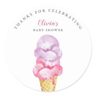 Fun Pink Ice Cream Baby Shower Favor Classic Round Sticker