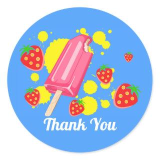 Fun Pink Popsicle and Strawberries Thank You Classic Round Sticker