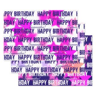 Fun Pink/Purple Stars Custom Name Happy Birthday  Sheets