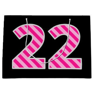 Fun Pink Striped "22"; Happy 22nd Birthday; Name Large Gift Bag