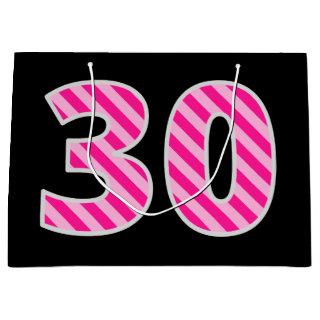 Fun Pink Striped "30"; Happy 30th Birthday; Name Large Gift Bag