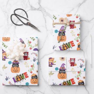 Fun Purple Hat Catoween, Cute Orange Pumpkin  Sheets