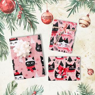 Fun Retro Christmas Cats on Pink  Sheets