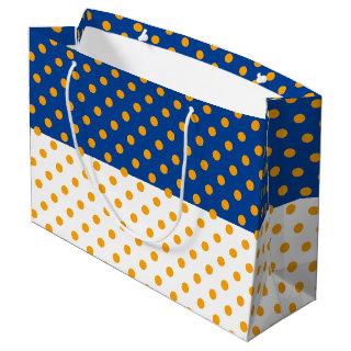 Fun Royal Blue White Color Block Tiled Yellow Dots Large Gift Bag