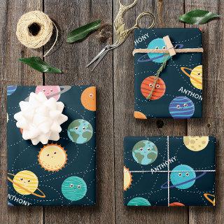 Fun Solar System Planets Pattern for Kids Blue Wra  Sheets