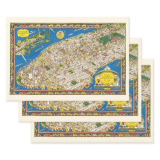 Fun Vintage 1926 Restored Pictorial Manhattan Map  Sheets