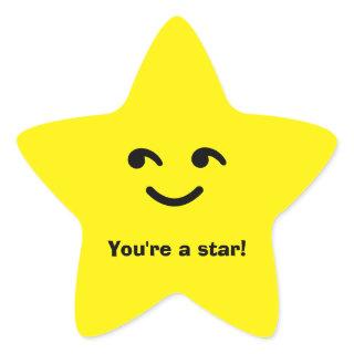 Fun Yellow Happy Smiling Face You're A Star School Star Sticker