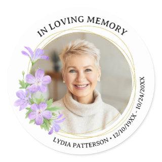 Funeral In loving Memory Custom Photo Floral  Classic Round Sticker