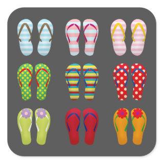 Funky footwear colorful Summer flip flops Square Sticker