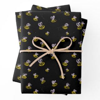 Funky fun bumble bees on black  sheets