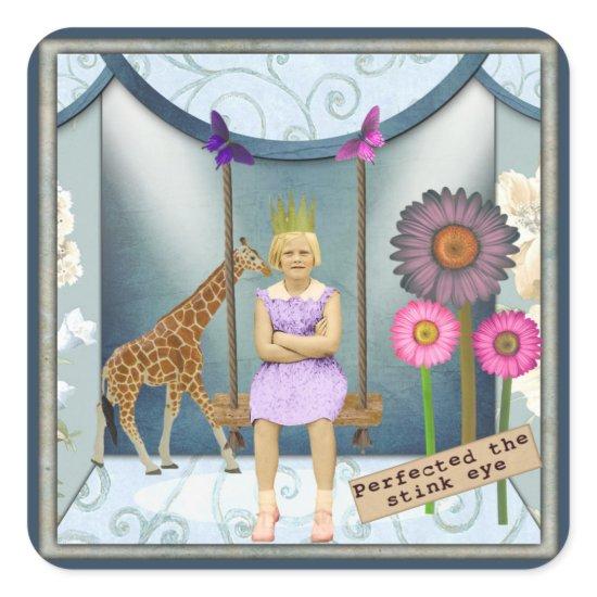 Funky Vintage Kid Altered Art Collage  Square Sticker