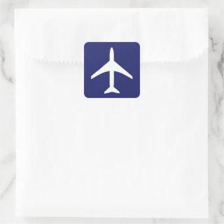 Funky White Plane Blue Background Pilot Aviation Square Sticker