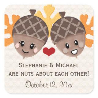 Funny Acorn Couple Favor Square Sticker