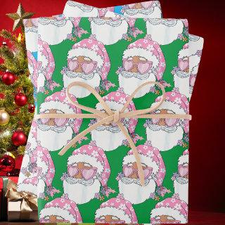 Funny African American Santa Face Pink Christmas  Sheets