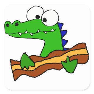 Funny Alligator Eating Bacon Artwork Square Sticker