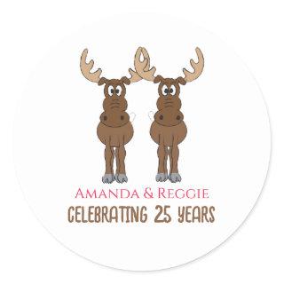 Funny Anniversary Party Cute Whimsical Moose Classic Round Sticker