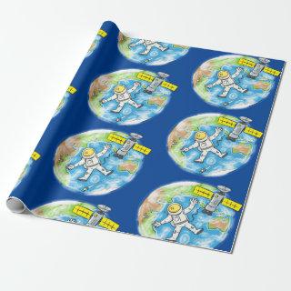 Funny astronaut in space cartoon illustration