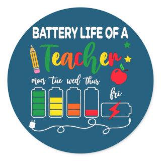 Funny Battery Life of a Teacher Mon To Fri Back Classic Round Sticker