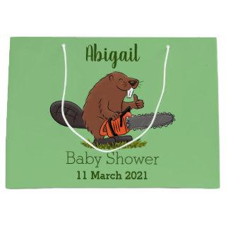 Funny beaver with chainsaw cartoon humor  large gift bag