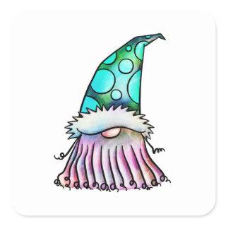 Funny Big Beard Watercolor Garden Gnome Square Sticker