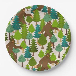 Funny Bigfoot in the Woods Paper Plates