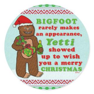 Funny Bigfoot Merry Christmas Sasquatch Pun Classic Round Sticker