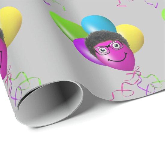 Funny Birthday Balloon Face on Gray