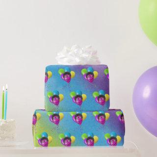Funny Birthday Balloon Face on Rainbow