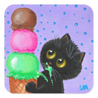Funny Black Cat Creationarts Square Sticker