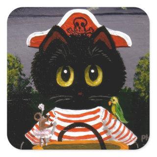 Funny Black Cat Pirate Creationarts Lisa Adams Square Sticker
