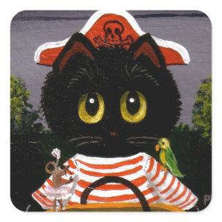 Funny Black Cat Pirate Creationarts Lisa Adams Square Sticker