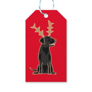 Funny Black Lab with Reindeer Antlers Christmas Gift Tags