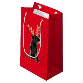 Funny Black Lab with Reindeer Antlers Christmas Small Gift Bag