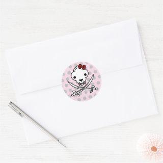 Funny Black White Jolly Kitty Pirate Skull Bones Classic Round Sticker