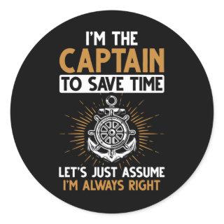 Funny Boating Captain Funny Sailing Jokes Classic Round Sticker